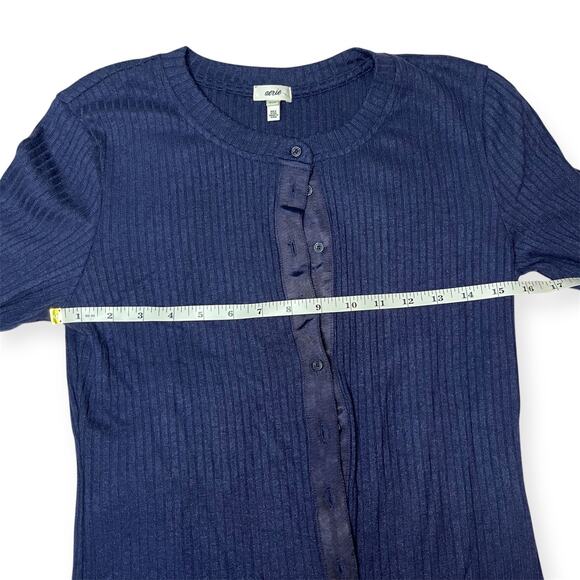 Aerie Navy Blue Ribbed Knit Button Front Cardigan Long Sleeve Layering Top Sz M - Picture 6 of 8